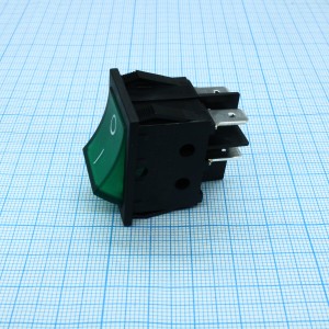 RK1-03 2X1N B/G"0-", Выключатель клавишный ON-OFF с подсветкой цвет корпуса (черный) цвет кнопки (зеленый)