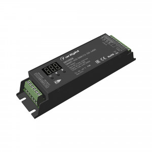 Декодер SMART-K25-DMX (12-36V, 4x8A) 026562, Декодер DMX512 для трансляции DMX512 сигнала ШИМ(PWM) устройствам. Питание 12-36VDC. 4 канала, ток нагрузки 4x8A, мощность нагрузки 384-1152W. Входной сигнал DMX512, выходной сигнал ШИМ(PWM). Терминальные клеммы подключения. Размер 175х46х32 мм.