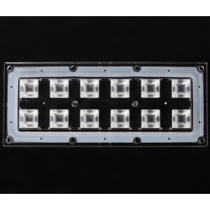 ALHB173D12LED90G, Групповая прямоугольная линза 2x6 на 12 светодиодов 3030/3535/5050, эфф=93%, 90°(квадрат), 173x71.4mm   H:11,4mm, PMMA