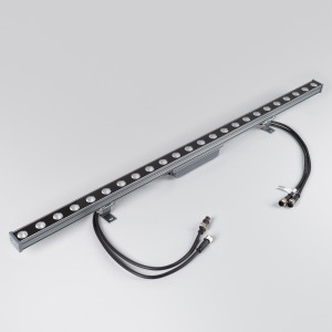 Светодиодный прожектор AR-LINE-1000M-24W-24V RGB (Grey, 30 deg, DMX512) 023624, Ультратонкий линейный светодиодный прожектор. Мощность 24W, напряжение питания DC 24V. Светодиоды EPILED 24 штуки. Цвет светодиодов RGB, управление по протоколу DMX512, угол рассеивания 30°. Корпус: алюминиевый сплав и армированное стекло.