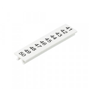 Маркировка для клемм (полоска) M1.008.0103.9, Маркировочные шильдики, для клемм сечением 1,5 мм.кв., WKF 1.5, верхняя, 10 шильдиков, нанесенные символы: 41...50, с горизонтальным расположением, размер шильдика: 4 x 10,5 мм, цвет: белый