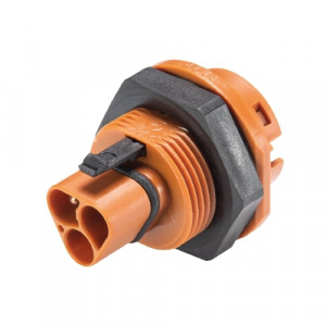 Вилочный разъем в панель RST20I3F S2 M01VL BR01, Вилочный разъем в панель, М25, 3 полюса, тип фиксации провода: пружинный, номинальные характеристики: ~50/120V, 20A, цвет гайки: черный, цвет контактной вставки: коричневый, серия RST Classic