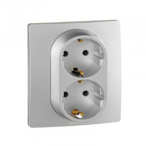 Розетка 2-м СП Etika 16А IP20 250В 2P+E с заземл. немецк. стандарт винт. клеммы в сборе алюм. Leg 672423