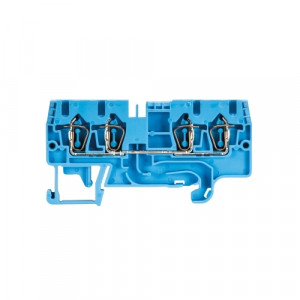 Проходная клемма WKFN 2,5 D2/2/35 BL, Проходная клемма, 4 точки подключения, тип фиксации провода: пружинный, номинальное сечение: 2,5 мм кв., 24A, 800V, ширина: 5 мм, цвет: синий, тип монтажа: DIN35