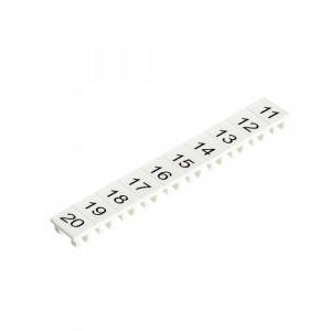 Маркировка для клемм (полоска) M1.579.8400.2, Маркировочные шильдики, для клемм сечением 2,5 мм.кв., боковая / верхняя, 10 шильдиков, нанесенные символы: 11...20, с горизонтальным расположением, размер шильдика: 4,8 x 8,3 мм, цвет: белый