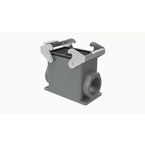 Закрытое основание разъема D32A-SF-2L-2M32, Основание разъема на панель, закрытое, типоразмер 32A, с уплотнителем, 2 отверстия с резьбой для кабельных вводов M32x1,5, с двумя защелками, без защитной крышки, материал корпуса: алюминиевый сплав