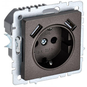 Розетка BRITE РЮш10-1-БрТБ 16А с USB A+A 2.1А с заземл. защ. шторки темн. бронза BR-R14-16-U21-D21-K45