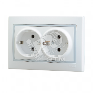 Розетка 2-м СП Mira 16А IP20 с заземл. с сер. вставкой керамика бел. 701-0215-127