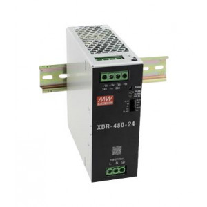 XDR-480-24, Преобразователь AC-DC на DIN-рейку 480Вт, выход 24В/20A (40А/5сек, 120А/15мс), рег. вых 24…29В, AUX +5В, вход 85…305В AC, 47…63Гц /80…431В DC, КПД 95.5%, изоляция 4000В AC, 48х125,2х125мм, -40…+85°С, On/Off, MODBus, ORing FET, возможность параллельного по