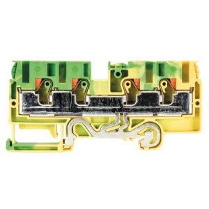 Клемма WTP 6/10 D2/2 PE, Заземляющая клемма, 4 точки подключения, тип фиксации провода: push in, номинальное сечение: 6/10 мм кв., 1000V, ширина: 8 мм, цвет: желто-зеленый, тип монтажа: DIN 35