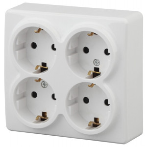 11-2211-01 Розетка 4х2P+E Schuko со шторками, 16A-250В, IP20, ОУ, Эксперт, белый (8/80/1600) Б0020709