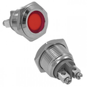 GQ16F-R, Антивандальная индикаторная лампа, цвет красный, 12-24В, 2А, посадочный диаметр М16, винтовое соединение
