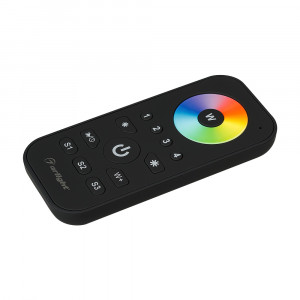 Сенсорный пульт Mini SR-2819 (RGBW 4 зоны) 016488, Мультизонный пульт RF (868MHz) с сенсорным кольцом выбора цвета, 4 зоны управления. Черный матовый корпус. Используется с контроллерами SR-1009xx. Размеры 120х55х17 мм. Держатель в комплекте. Аналогичные по дизайну пульты в серии SMART (устройства не совм