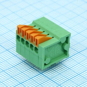 DG141R-2.54-05P-14.00A(H), Нажимной безвинтовой клеммный блок 5 контактов. Зажим типа торцевой контакт. Серия DG141R-2.54