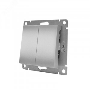 Выключатель двухклавишный UNIVersal серия Афина , с/у, 10А, 220В, серебро (еврослот), механизм A0023-S