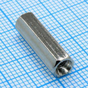 H-L1800-0600-5-03-2N, Стойка латунная никелированная для печатной платы, шестигранная, М3, 18мм, отверстие-отверстие