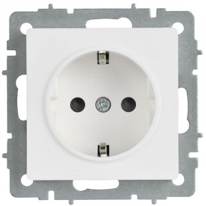 BRITE Розетка 1-местная с заземлением с защитными шторками 16А РС14-1-0-БрАБ арктический белый IEK BR-R14-16-K91