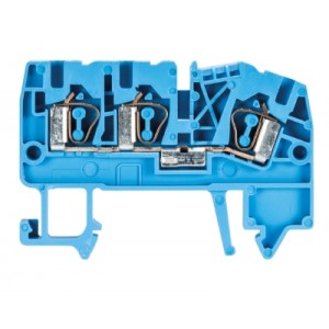 Проходная клемма WKF 2,5/D1/2/35 BL, Проходная клемма, 3 точки подключения, тип фиксации провода: пружинный, номинальное сечение: 2,5 мм кв., 24A, 800V, ширина: 5 мм, цвет: синий, тип монтажа: DIN35