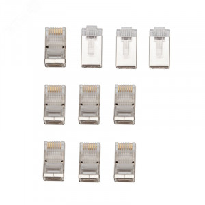 Разъем сетевой LAN на кабель, штекер 8Р8С (RJ-45), под обжим, в экране, 10шт. 06-0082-A10