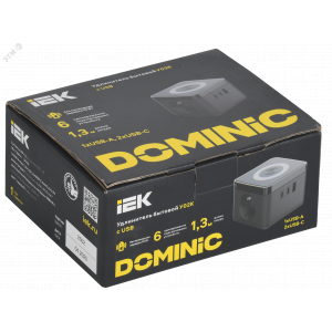 DOMINIC Удлинитель с беспроводной зарядкой 10Вт У02К 2 места 2P+PE 1,3м 3х1,0мм2 16А/250В USB A+C черный IEK DN-YP31-16-02-01-ZKU-K02