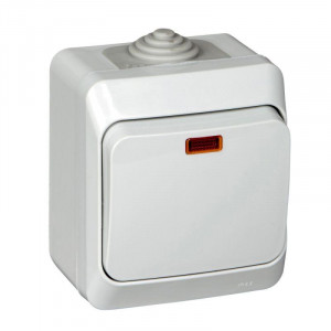 ЭТЮД IP44 О/У 1-клавишный ВЫКЛЮЧАТЕЛЬ с подсветкой 10 АХ, СЕРЫЙ, Россия C3(2) BA10-045C