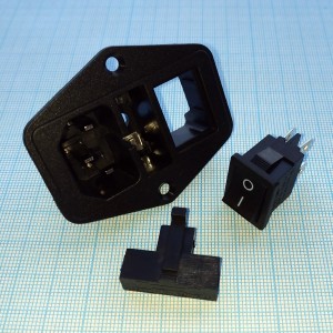 KLS1-AS-303-1, Евровилка сетевая 250V AC 10A на корпус с выключателем и держателем предохранителя