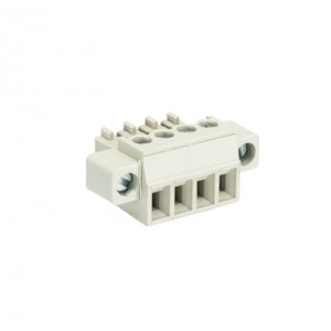 Розетка Wiecon 8513 B / 4 F, Розеточный разъем, угловой, на кабель, шаг: 3.5 мм, 4 полюса, фиксация провода винтовая, исполнение: с маркировкой, с монтажными фланцами, 250V, 8А, цвет: серый