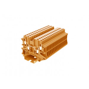 Проходная клемма TU2.5-4-OG, Проходная клемма, 4 точки подключения, тип фиксации провода: винтовой, номинальное сечение: 2,5 мм кв., 24A, 1000V, ширина: 5,2 мм, цвет: оранжевый, тип монтажа: DIN35