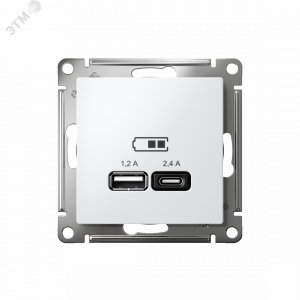 Розетка USB AtlasDesign тип A+C 5В/2.4А 2х5В/1.2А механизм бел. SE ATN000139