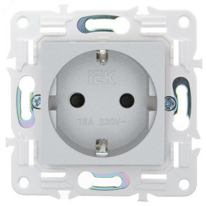 SKANDY Розетка с заземлением с защитными шторками 16А безвинтовое крепление SK-R06S серебряный IEK SK-R14-16-1-K23
