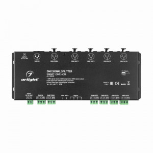 DMX-сплиттер SMART-DMX-4CH (12-36V, XLR3) 028435, Сплиттер (усилитель) DMX512 сигнала. Вход - 1 порт DMX512, выход - 4 порта DMX512. Напряжение питания DC 12-36V, разъемы XLR3. Габариты 256х92х38 мм.