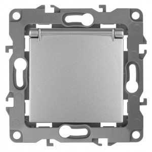 12-2103-03 Розетка 2P+E Schuko со шторками с крышкой, 16A-250В, IP20, 2, алюминий (10/100/28 Б0014695