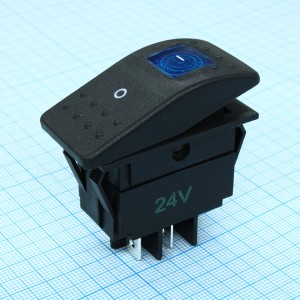 RK1-06N-24V синий, Выключатель клавишный ON-OFF с подсветкой (4c) 35А 24В