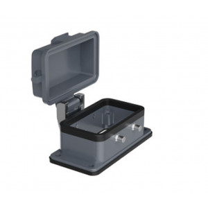 Открытое основание разъема H10B-OM-4PR-PC, Основание разъема на панель, открытое, типоразмер 10B, с уплотнителем, без защелок (упоры для двух защелок), с защитной крышкой, материал корпуса: алюминиевый сплав