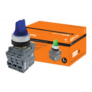 Переключатель на 2 положения с фиксацией M2SS1-21L короткая ручка(LED) d22мм/220B 1з+1р синий SQ0747-0073