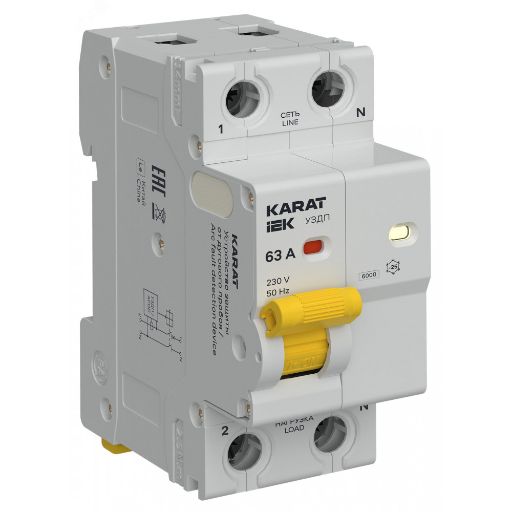 Изображение товара Устройство защиты от дугового пробоя KARAT 1P+N 63A IEK для электросетей