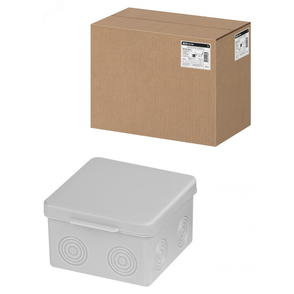 Изображение товара Распаячная коробка ОП 80х80х50мм, крышка, IP54, 7вх., без гермовводов SQ1401-0812