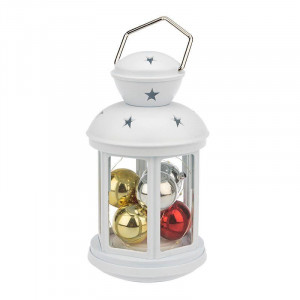 Декоративный фонарь с шариками 12х12х20,6 см, белый корпус, теплый белый цвет свечения 513-062