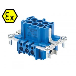 Контактная вставка 72.311.0653.9, Вилочная контактная вставка взрывозащищенного разъема REVOS Ex, Size 6, винтовая фиксация, с защитой провода, 6 полюсов + РЕ, 90 V, до 16 A, тип покрытия контактов: золото