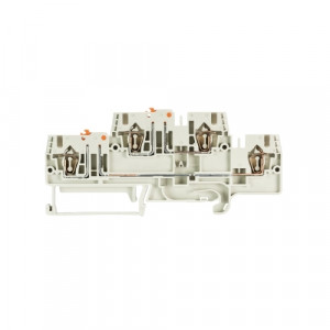 Этажная клемма WKFN 2,5 TKM E2/35, Этажная клемма с ножевым размыкателем, 2 этажа, 2 x 3 точки подключения, тип фиксации провода: пружинный, номинальное сечение: 2,5 мм кв., 19A, 500V, ширина: 5 мм, цвет: серый, тип монтажа: DIN35