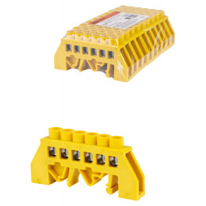 Шина "PE" "земля" в желтом изоляторе на DIN-рейку 8x12мм 6 групп SQ0801-0214