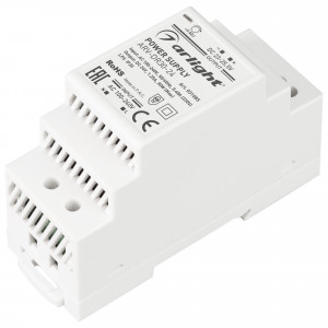 Блок питания ARV-DR30-24 (24V, 1.25A, 30W) 031085, Источник напряжения с гальванической развязкой для светодиодных изделий. Входное напряжение 100-240 VAC. Выходные параметры: 24 В, 1.25 А, 30 Вт. Негерметичный пластиковый корпус IP 20 для установки на DIN-рейку. Габаритные размеры длина 35 мм, ширина 90