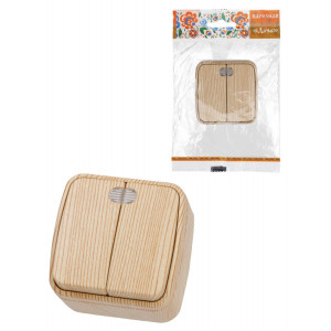 Выключатель 2-кл. открытой установки с подсветкой IP20 10А, сосна "Дача" Народная SQ1824-0054