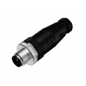 Вилочный разъем M12A12MPSFWSC608001, Вилочный разъем на кабель, 12 полюсов, M12, прямой, A-Code, диаметр кабеля: 6,0-8,0 мм, 1,5А, 30V, корпус из пластика, резьбовое соединение: цинк