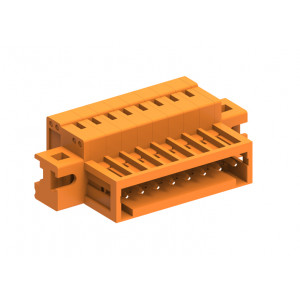 Вилочный разъем на кабель 438424/010, Вилочный разъем, прямой, на кабель, шаг: 3.81 мм, 24 полюса, фиксация провода пайкой, исполнение: с монтажными фланцами, 160V, 10A, цвет: оранжевый
