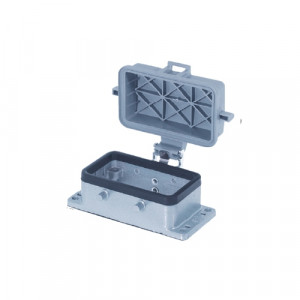 Открытое основание разъема BAS GUT GE 10 A, Основание разъема на панель, открытое, типоразмер 10B, с уплотнителем, без защелок (упоры для двух защелок), с защитной крышкой, материал корпуса: алюминиевый сплав