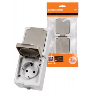 Розетка двойная 2П+З (вертикальная) открытой установки IP54 16А серая "Вуокса" SQ1803-0009