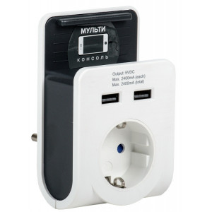 Адаптер Т-02/01 1 место 2P+PE 16А 2хUSB 2,4А белый WTP11-16-01-Z-K01