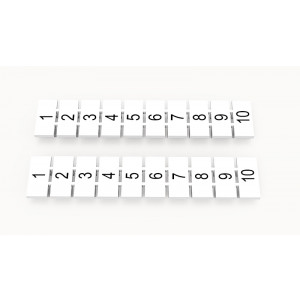 ZB5-10P-19-932Z(H), Маркировочные шильдики для клемм WS…, DC…, PC…, сечением 2,5 мм кв., центральная, 10 шильдиков, нанесенные символы: 1-10 с горизонтальным расположением, размер шильдика: 4,55х10,7 мм, цвет белый