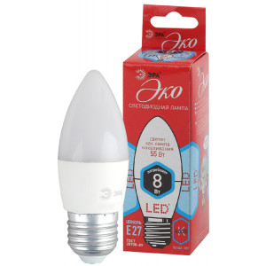 Лампочка светодиодная ЭРА RED LINE ECO LED B35-8W-840-E27 E27 / Е27 8Вт свеча нейтральный белый свет(кр.1шт) [Б0030021]